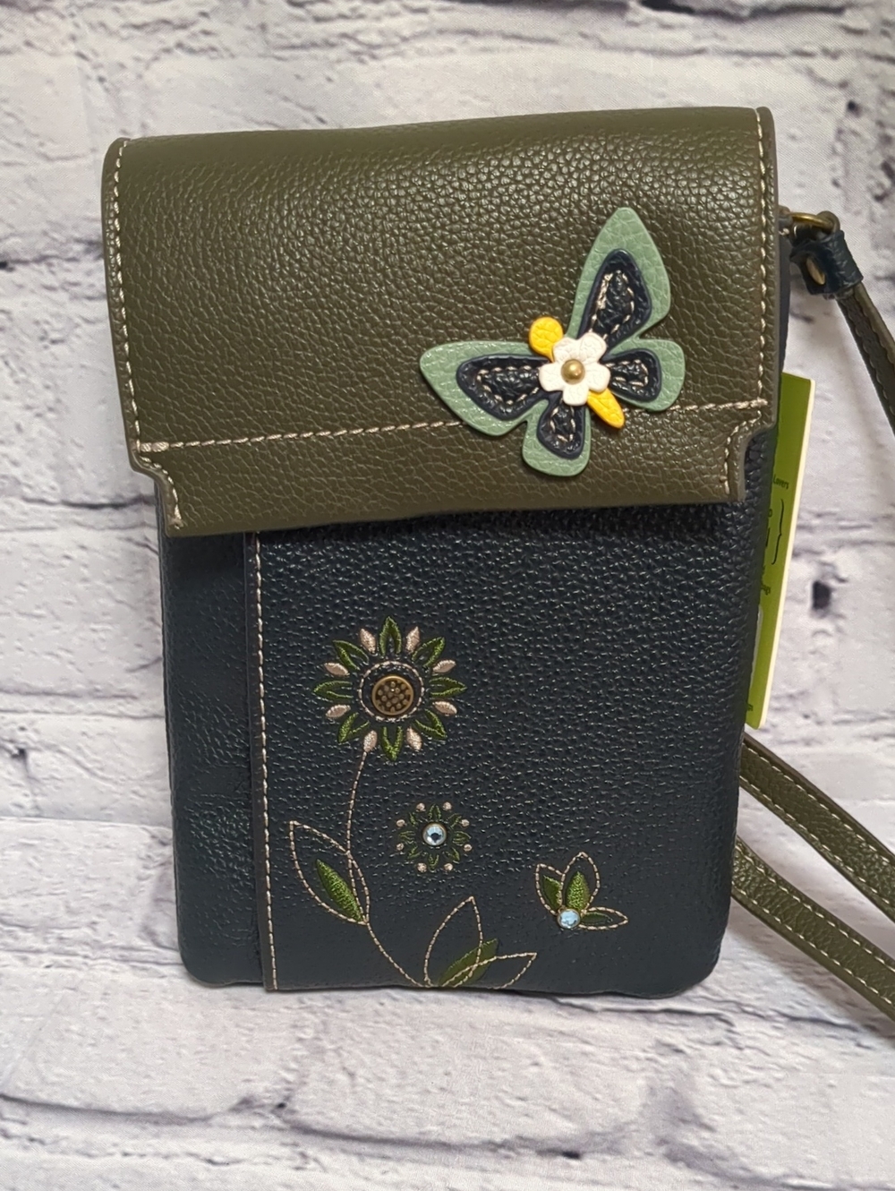 Chala Olive & Navy Floral Butterfly Crossbody Bag - Picture 1 of 5
